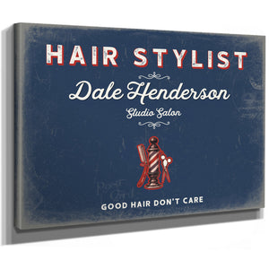 Personalized Hair Stylist Sign, Good Hair Don't Care, Denim Americana, image 8