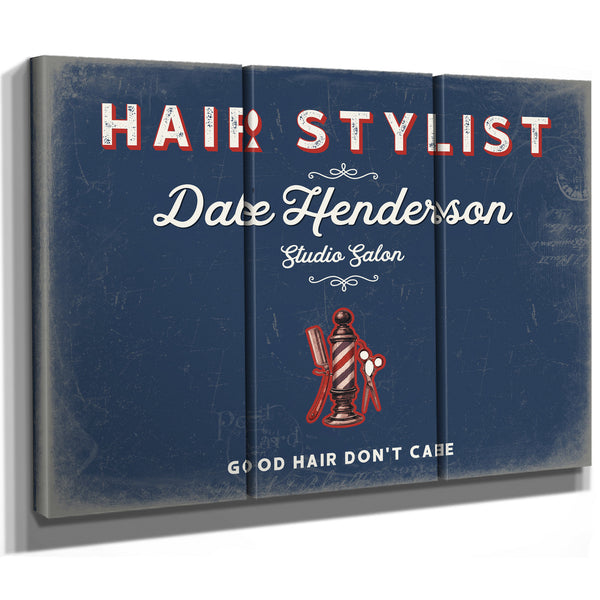 Personalized Hair Stylist Sign, Good Hair Don't Care, Denim Americana, image 14