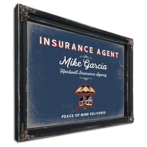Personalized Insurance Agent Sign, Peace of Mind Delivered, Denim Americana, image 1