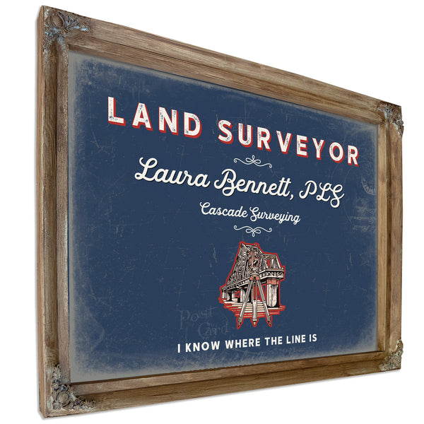 Personalized Land Surveyor Sign, I Know Where the Line Is, Denim Americana, image 6