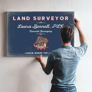 Personalized Land Surveyor Sign, I Know Where the Line Is, Denim Americana, image 9