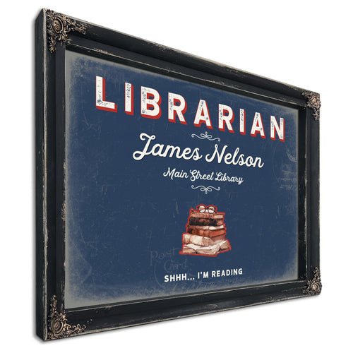 Personalized Librarian Sign, Shhh... I'm Reading, Denim Americana, image 1