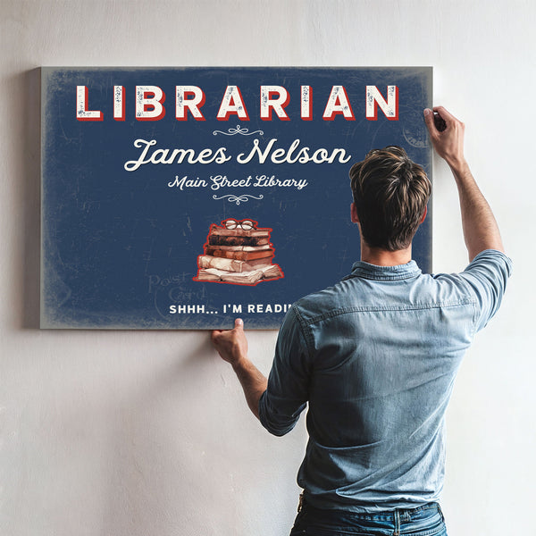 Personalized Librarian Sign, Shhh... I'm Reading, Denim Americana, image 9