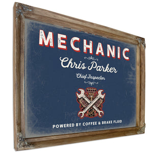 Personalized Mechanic Sign, Powered by Coffee & Brake Fluid, Denim Americana, image 6