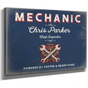 Personalized Mechanic Sign, Powered by Coffee & Brake Fluid, Denim Americana, image 8