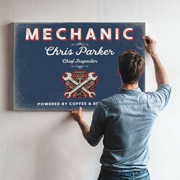 Personalized Mechanic Sign, Powered by Coffee & Brake Fluid, Denim Americana, image 9