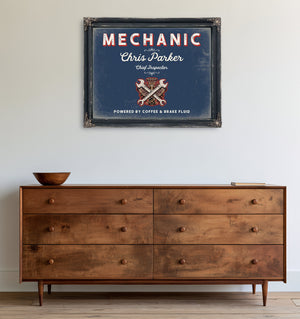 Personalized Mechanic Sign, Powered by Coffee & Brake Fluid, Denim Americana, image 19