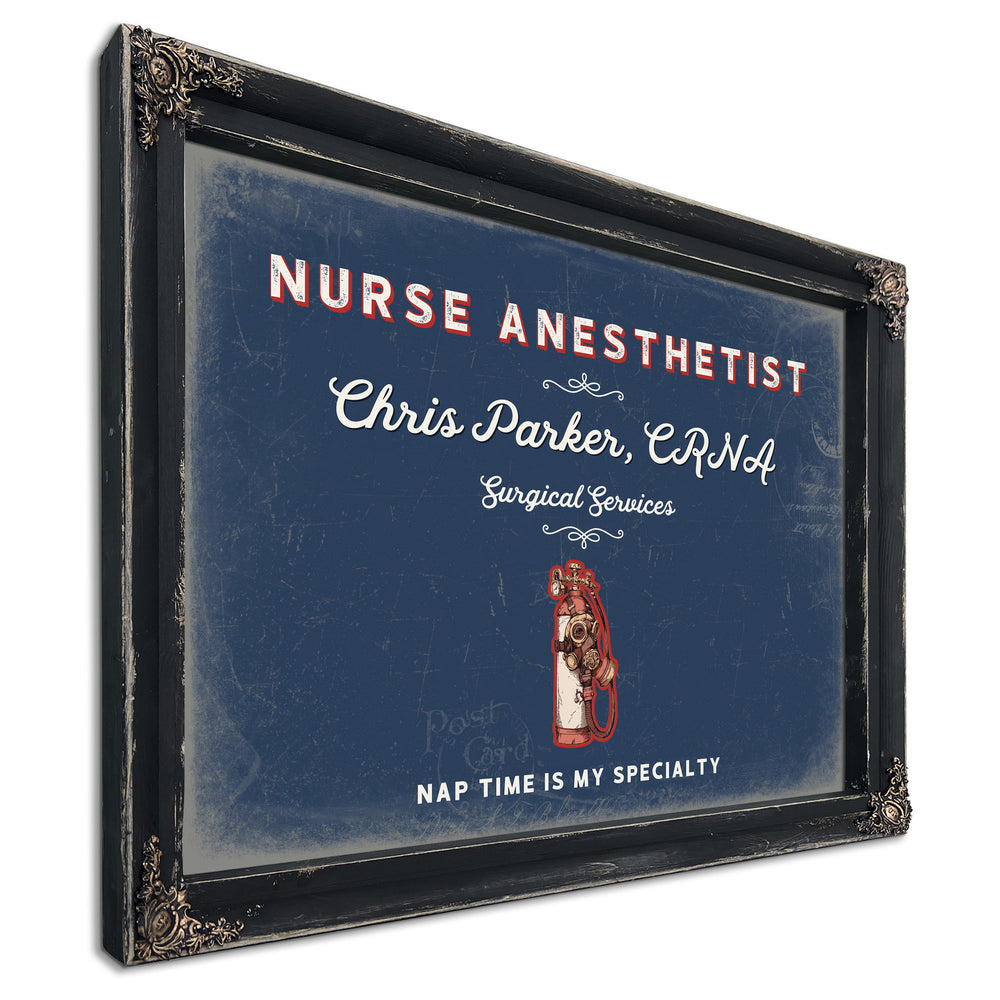 Personalized Nurse Anesthetist Sign, Nap Time Is My Specialty, Denim Americana, image 1