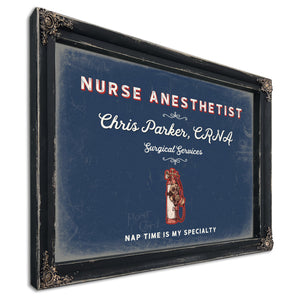 Personalized Nurse Anesthetist Sign, Nap Time Is My Specialty, Denim Americana, image 1
