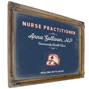 Personalized Nurse Practitioner Sign, Healing With Heart, Denim Americana, image 6