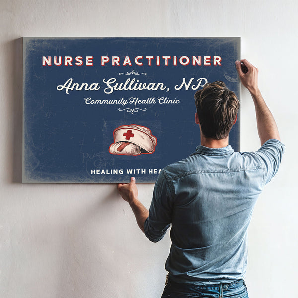 Personalized Nurse Practitioner Sign, Healing With Heart, Denim Americana, image 9