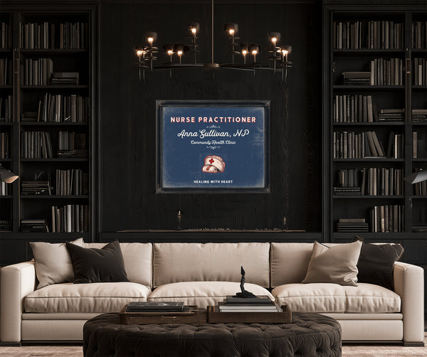 Personalized Nurse Practitioner Sign, Healing With Heart, Denim Americana, image 16