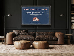Personalized Nurse Practitioner Sign, Healing With Heart, Denim Americana, image 17
