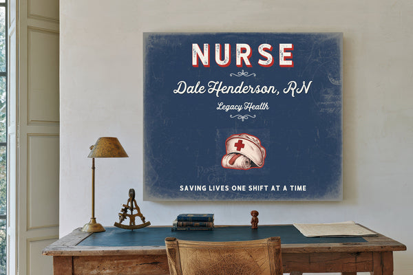 Personalized Nurse Sign, Saving Lives One Shift at a Time, Denim Americana, image 2