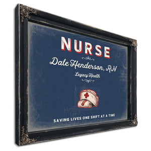 Personalized Nurse Sign, Saving Lives One Shift at a Time, Denim Americana, image 1