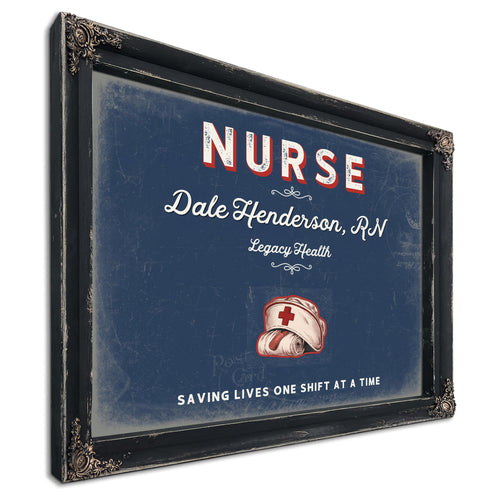 Personalized Nurse Sign, Saving Lives One Shift at a Time, Denim Americana, image 1