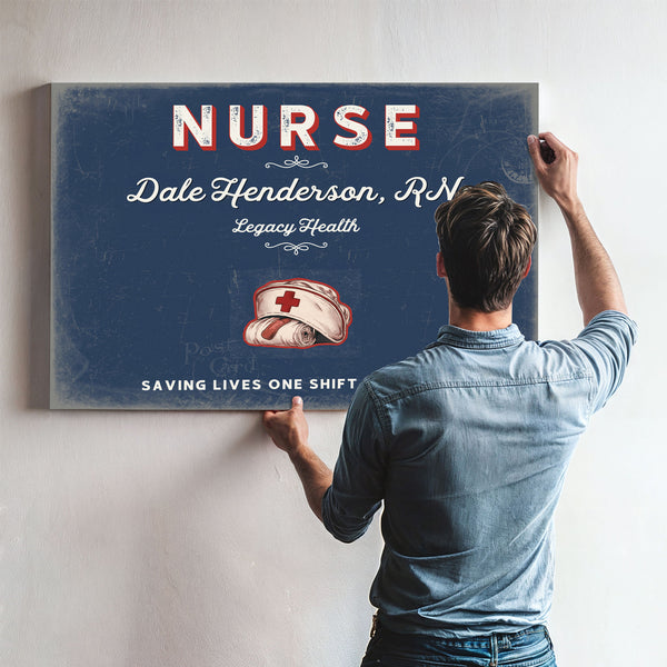 Personalized Nurse Sign, Saving Lives One Shift at a Time, Denim Americana, image 9