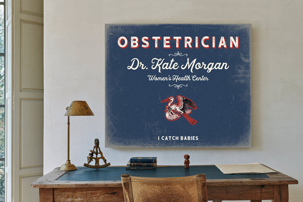 Personalized Obstetrician Sign, I Catch Babies, Denim Americana, image 2