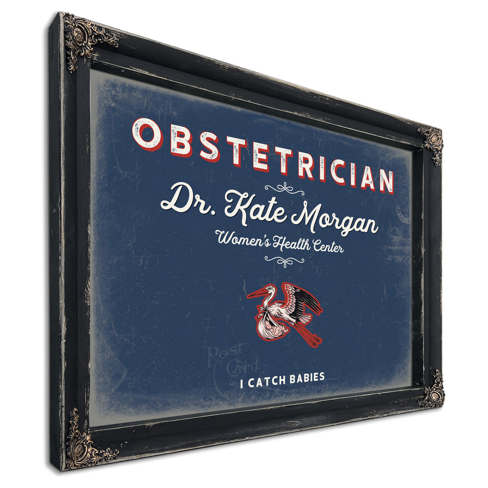 Personalized Obstetrician Sign, I Catch Babies, Denim Americana, image 1