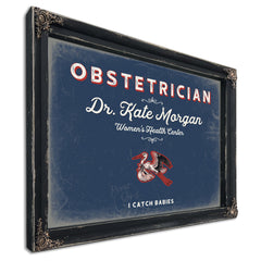 Personalized Obstetrician Sign, I Catch Babies, Denim Americana, image 1