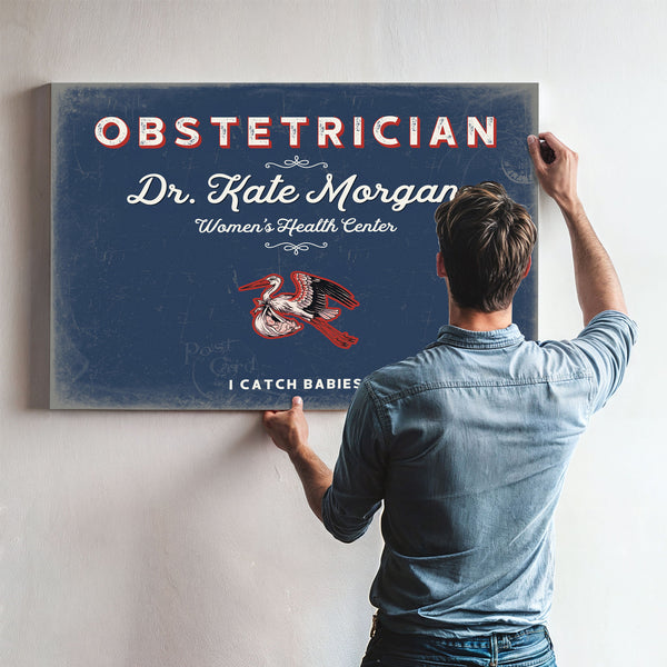 Personalized Obstetrician Sign, I Catch Babies, Denim Americana, image 9