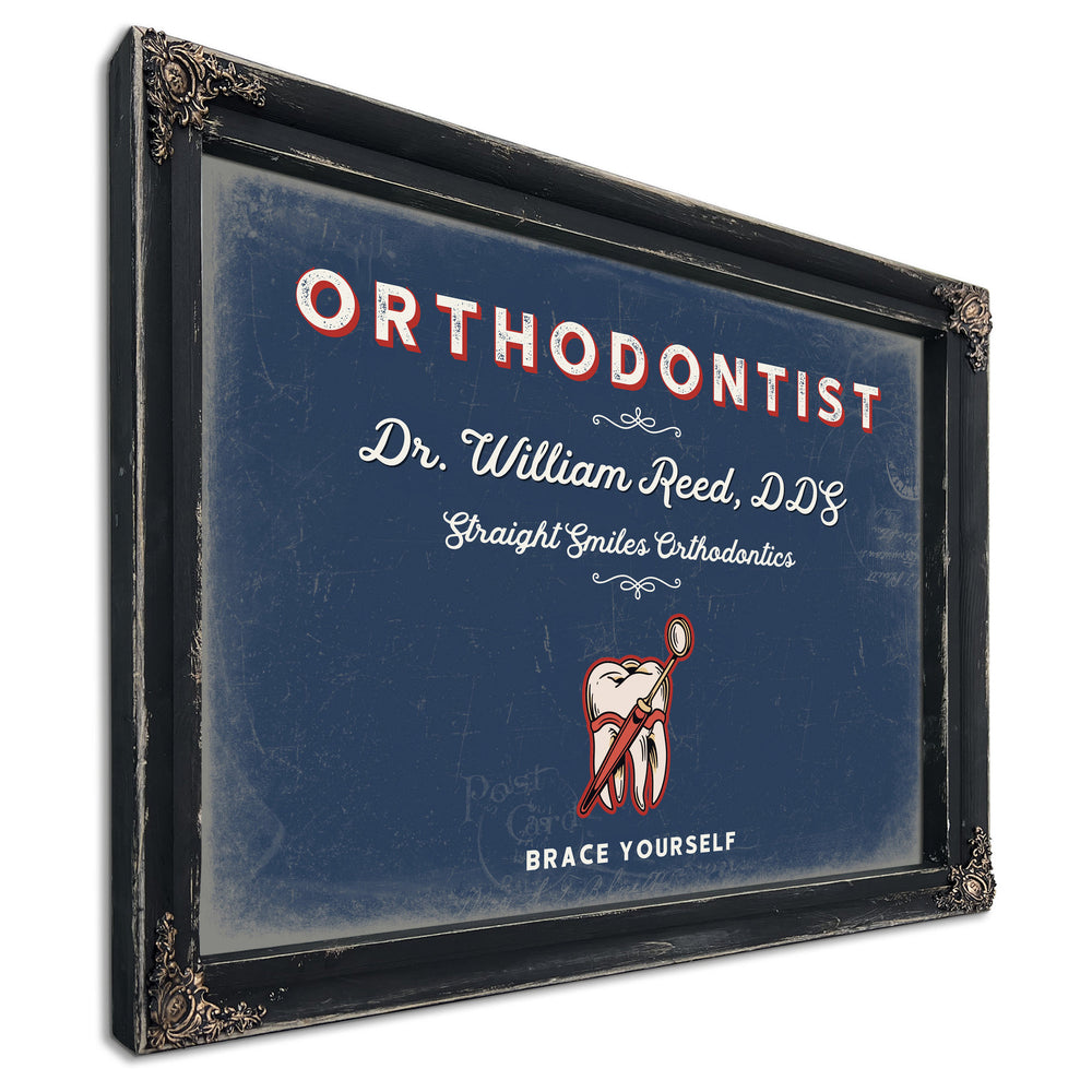 Personalized Orthodontist Sign, Brace Yourself, Denim Americana, image 1