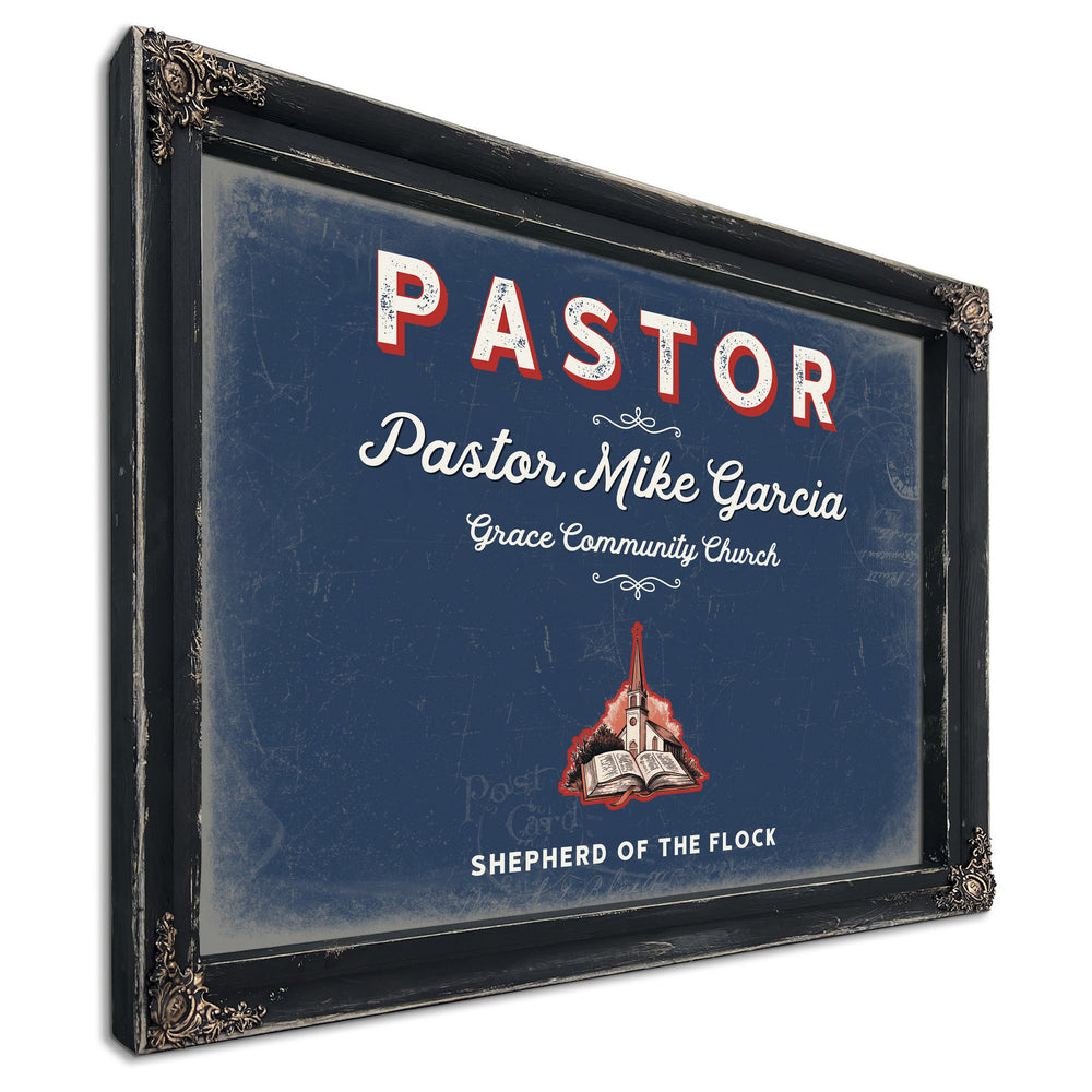 Personalized Pastor Sign, Shepherd of the Flock, Denim Americana, image 1