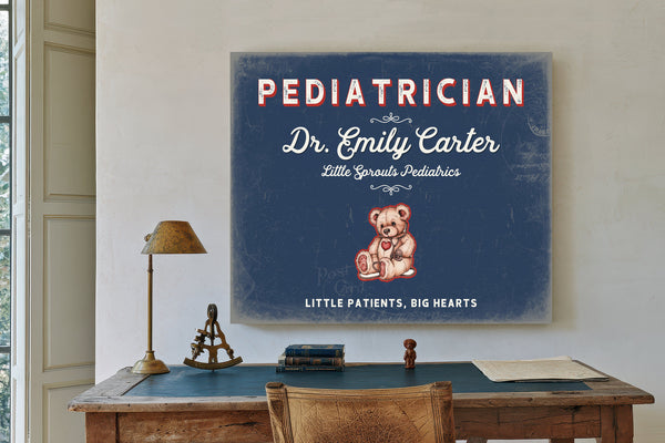 Personalized Pediatrician Sign, Little Patients, Big Hearts, Denim Americana, image 2