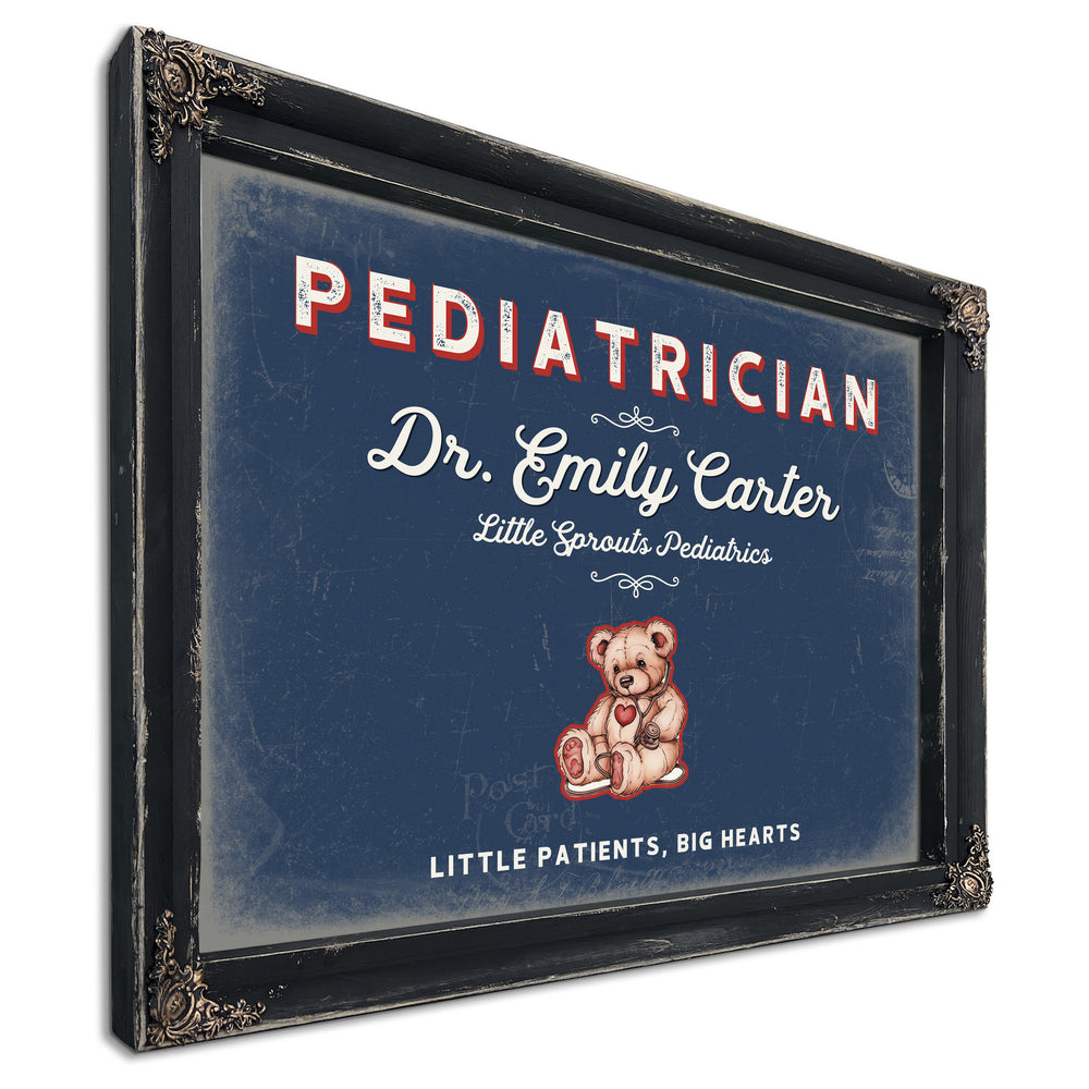Personalized Pediatrician Sign, Little Patients, Big Hearts, Denim Americana, image 1