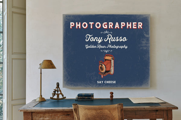 Personalized Photographer Sign, Say Cheese, Denim Americana, image 2