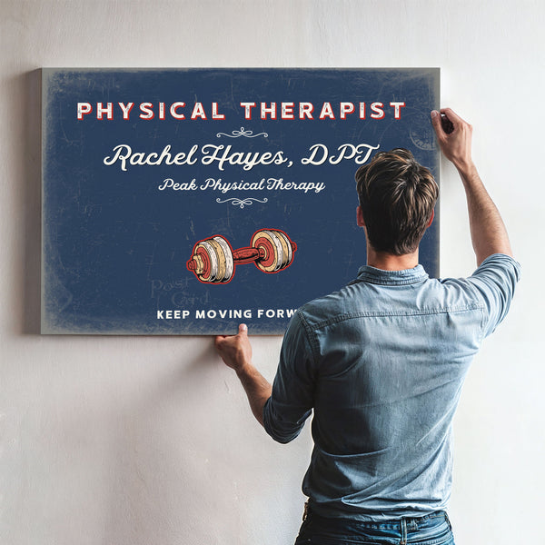 Personalized Physical Therapist Sign, Keep Moving Forward, Denim Americana, image 9