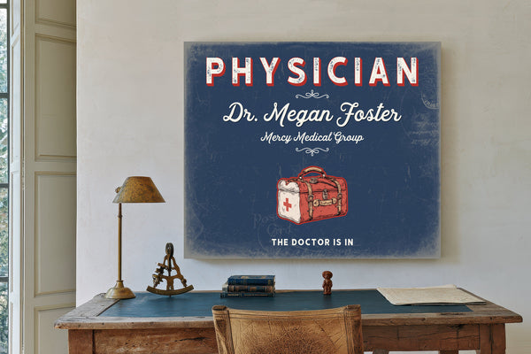 Personalized Physician Sign, The Doctor Is In, Denim Americana, image 2