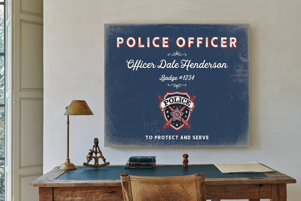 Personalized Police Officer Sign, To Protect and Serve, Denim Americana, image 2
