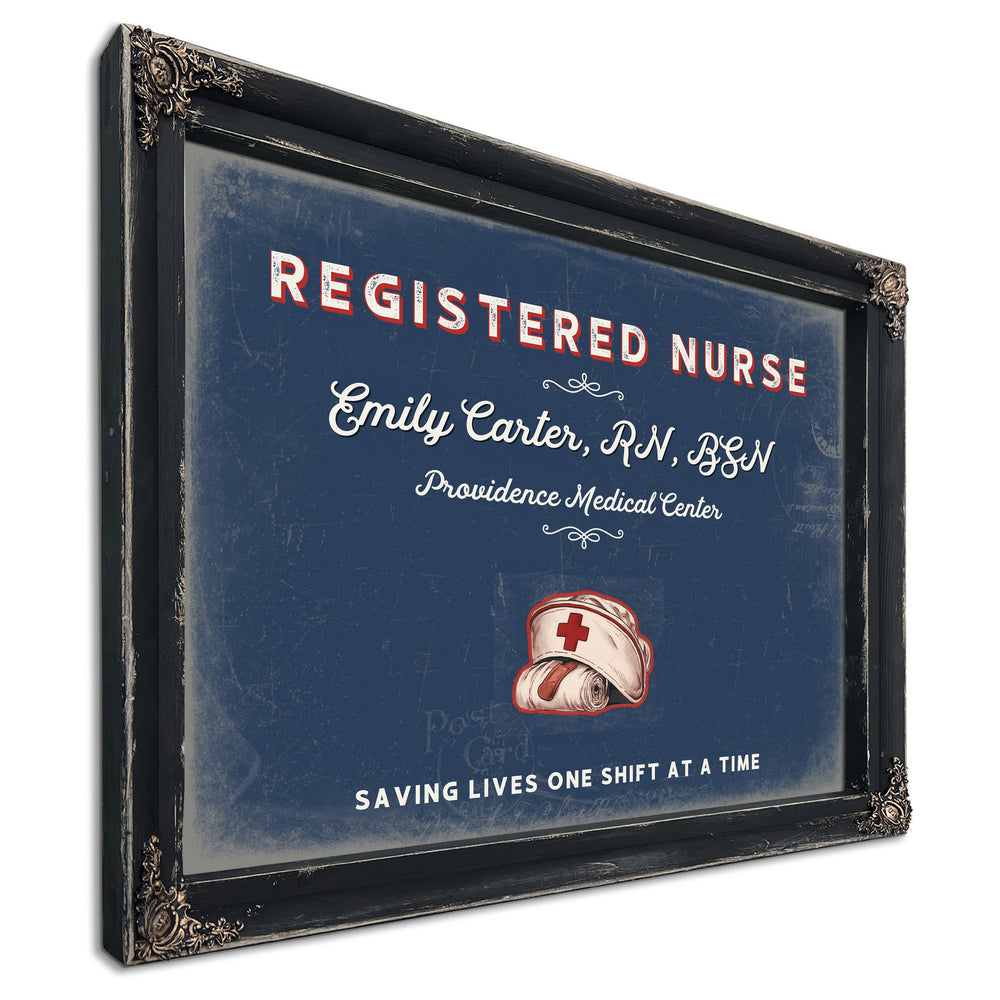 Personalized Registered Nurse Sign, Saving Lives One Shift at a Time, Denim Americana, image 1