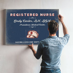 Personalized Registered Nurse Sign, Saving Lives One Shift at a Time, Denim Americana, image 9