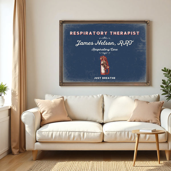 Personalized Respiratory Therapist Sign, Just Breathe, Denim Americana, image 5