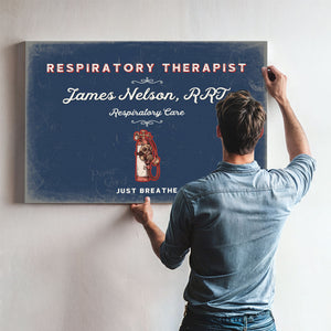 Personalized Respiratory Therapist Sign, Just Breathe, Denim Americana, image 9