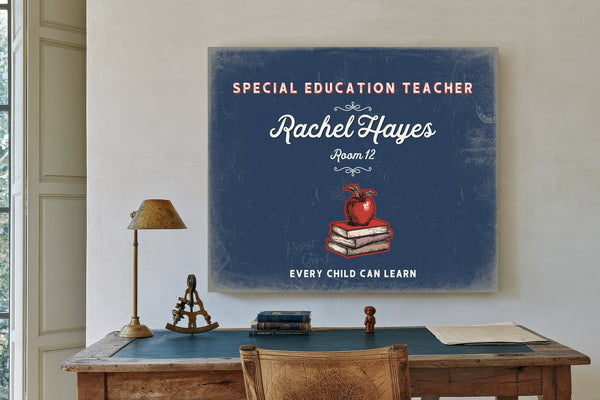 Personalized Special Education Teacher Sign, Every Child Can Learn, Denim Americana, image 2