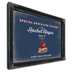 Personalized Special Education Teacher Sign, Every Child Can Learn, Denim Americana, image 1