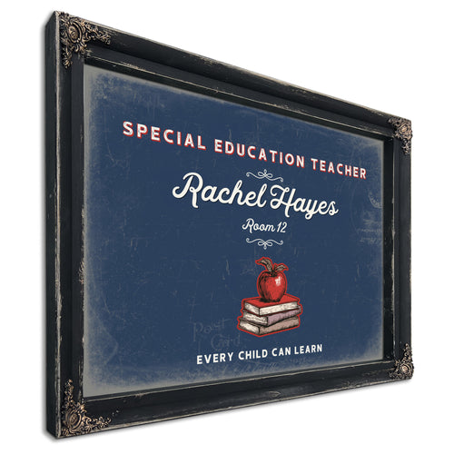 Personalized Special Education Teacher Sign, Every Child Can Learn, Denim Americana, image 1