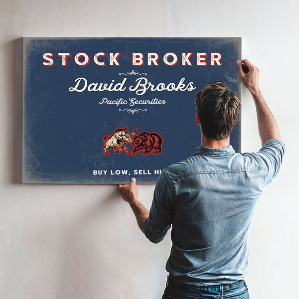 Personalized Stock Broker Sign, Buy Low, Sell High, Denim Americana, image 9