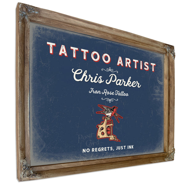 Personalized Tattoo Artist Sign, No Regrets, Just Ink, Denim Americana, image 6