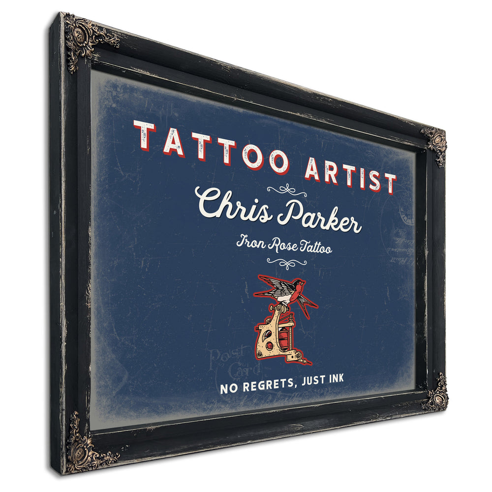 Personalized Tattoo Artist Sign, No Regrets, Just Ink, Denim Americana, image 1