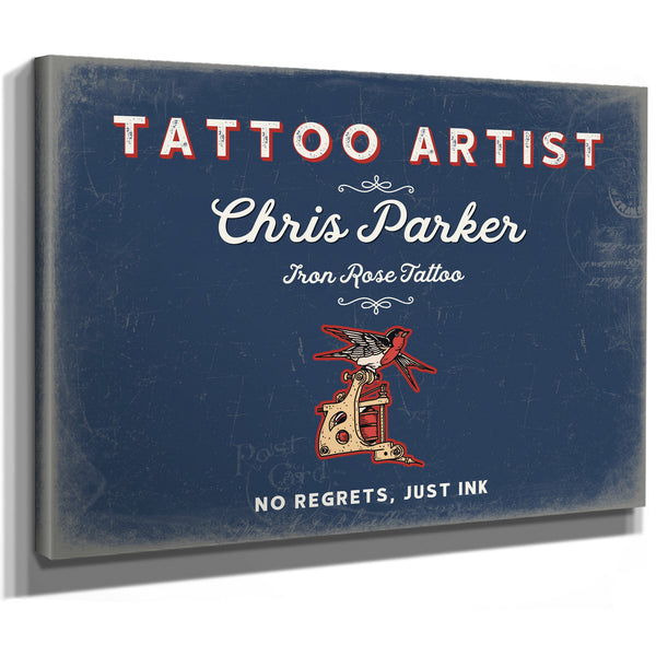 Personalized Tattoo Artist Sign, No Regrets, Just Ink, Denim Americana, image 8