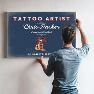 Personalized Tattoo Artist Sign, No Regrets, Just Ink, Denim Americana, image 9