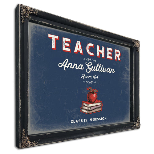 Personalized Teacher Sign, Class Is in Session, Denim Americana, image 1