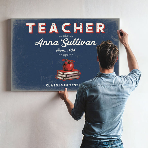 Personalized Teacher Sign, Class Is in Session, Denim Americana, image 9
