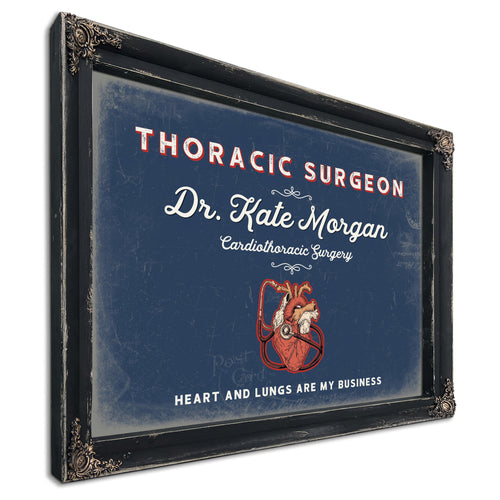 Personalized Thoracic Surgeon Sign, Heart and Lungs Are My Business, Denim Americana, image 1