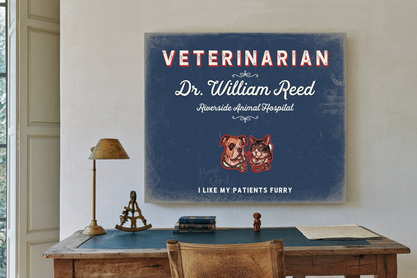 Personalized Veterinarian Sign, I Like My Patients Furry, Denim Americana, image 2