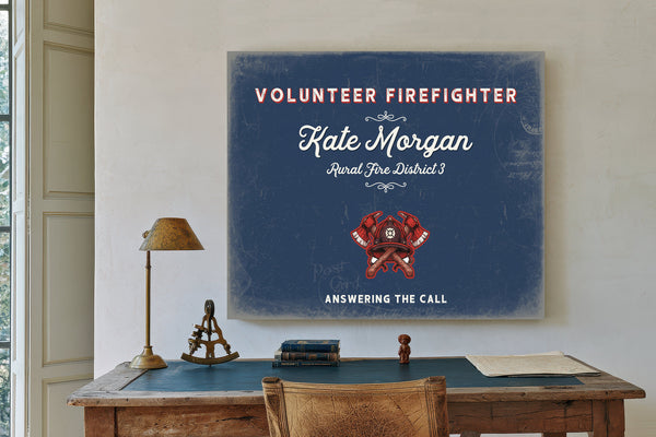Personalized Volunteer Firefighter Sign, Answering the Call, Denim Americana, image 2